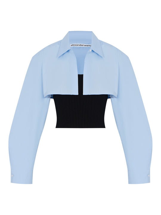 Pre-Styled Cropped Cami Button Up Twinset (Black/Blue)