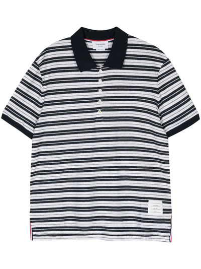 Logo Patch Striped Polo Shirt (Navy)