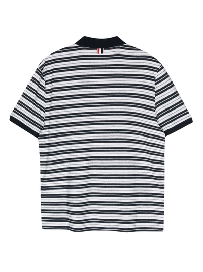 Logo Patch Striped Polo Shirt (Navy)