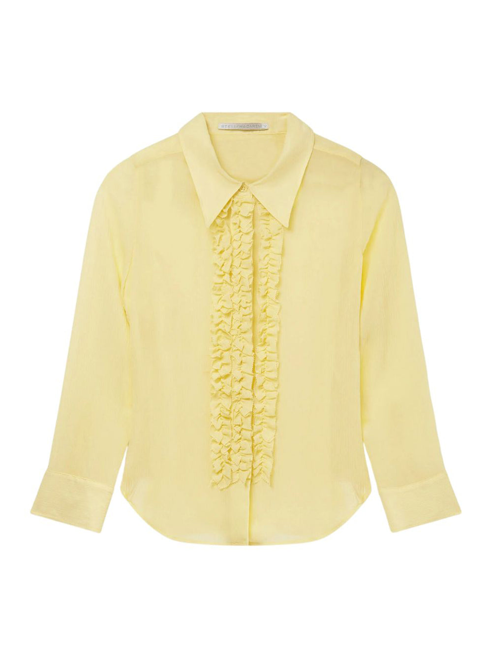 Sheer Ruffled Silk Tuxedo Shirt (Canary Yellow)