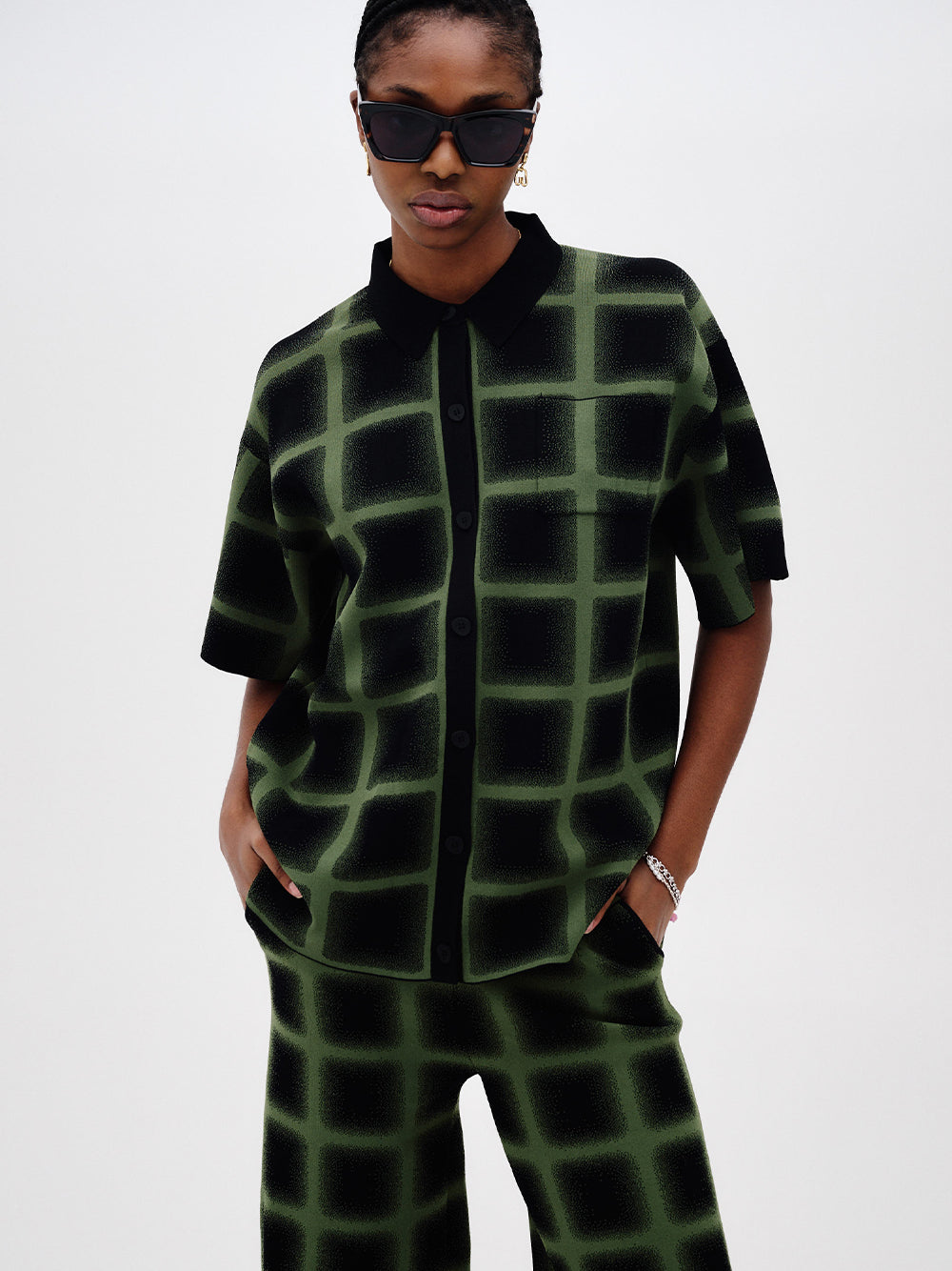 Camellia Oversized Plaid Shirt Green & Black