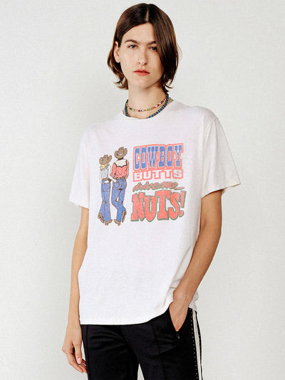 Boyfriend Tee Cowboy Butts Vintage White