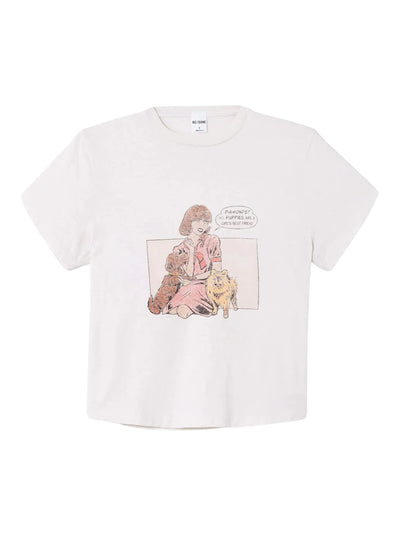 50S Boxy Tee Puppies Vintage White