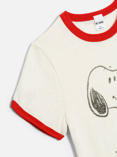 60S Slim Ringer Tee Snoopy Vintage White With Crimson