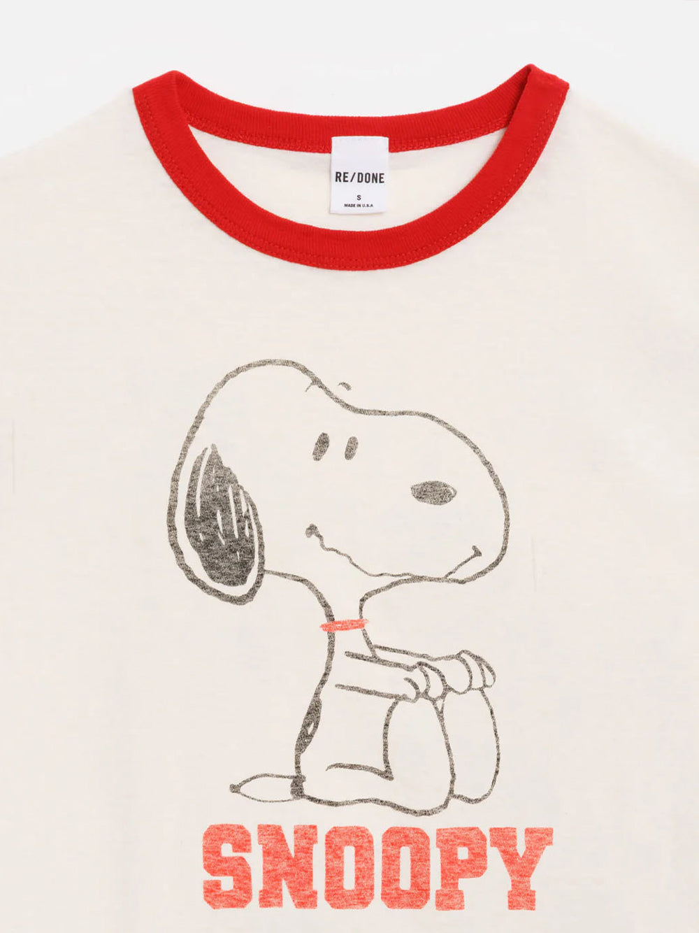 60S Slim Ringer Tee Snoopy Vintage White With Crimson