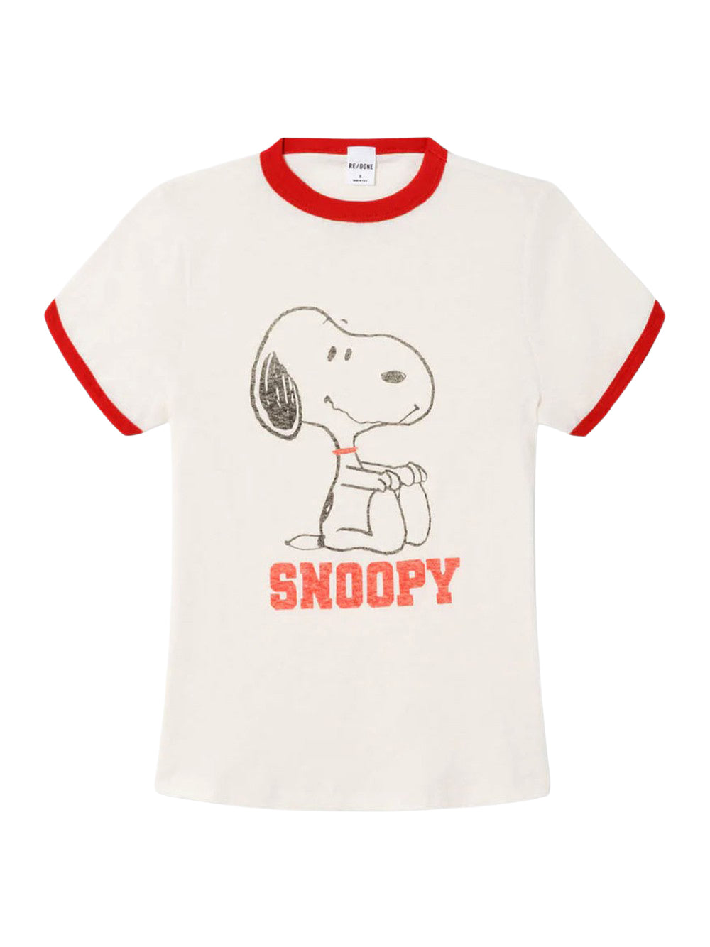 60S Slim Ringer Tee Snoopy Vintage White With Crimson