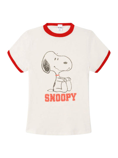 60S Slim Ringer Tee Snoopy Vintage White With Crimson