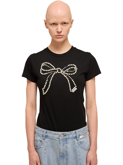 Pearl Embellished Bow Slim Black