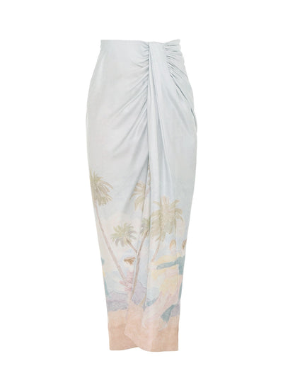 Sensory Drape Midi Skirt Dancer Print