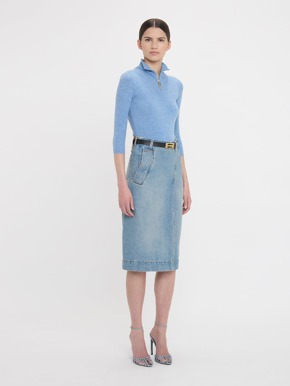 Denim Wrap Detail Skirt Pale Blue Wash