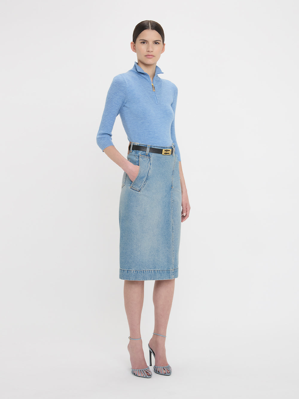 Denim Wrap Detail Skirt Pale Blue Wash