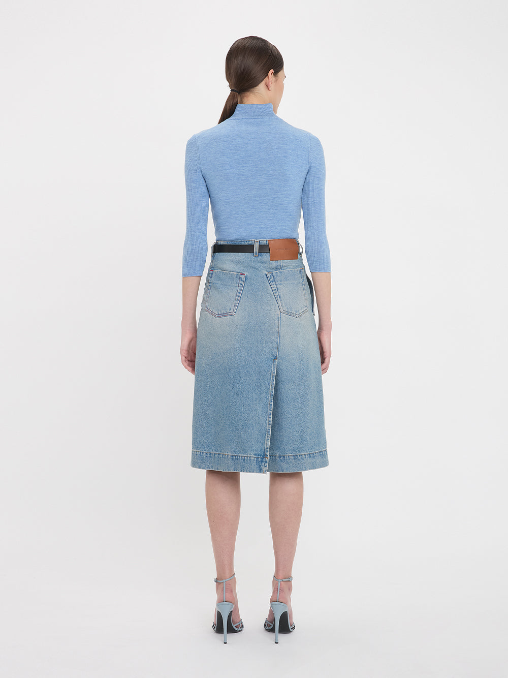 Denim Wrap Detail Skirt Pale Blue Wash