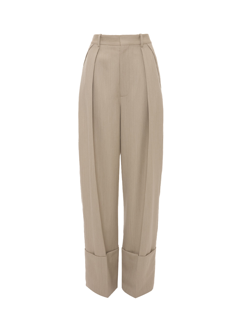 Wide Leg Turn - Up Trouser Almond