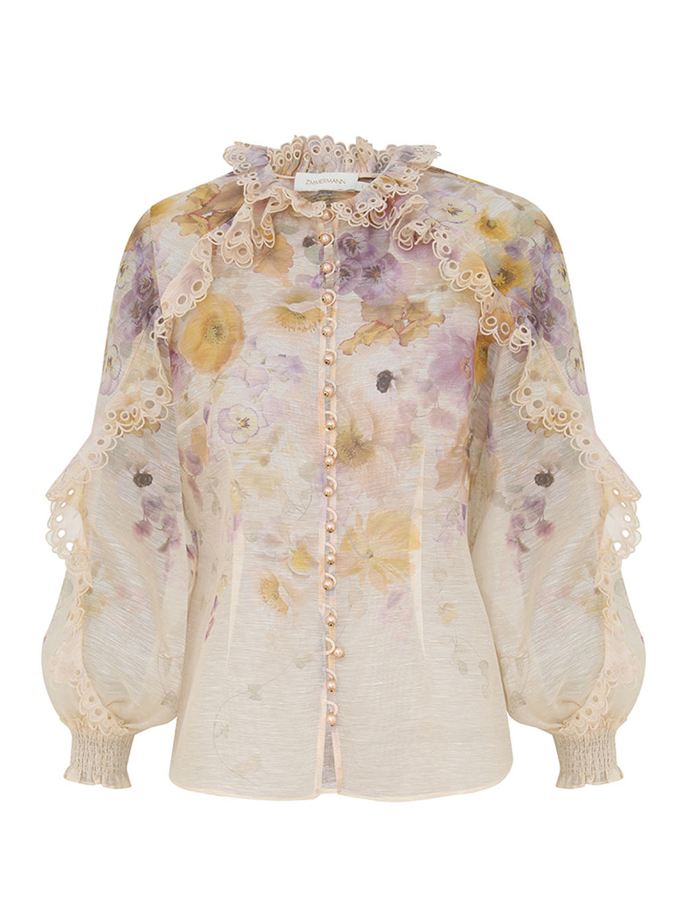Memento Embroidered Blouse Pansy Floral