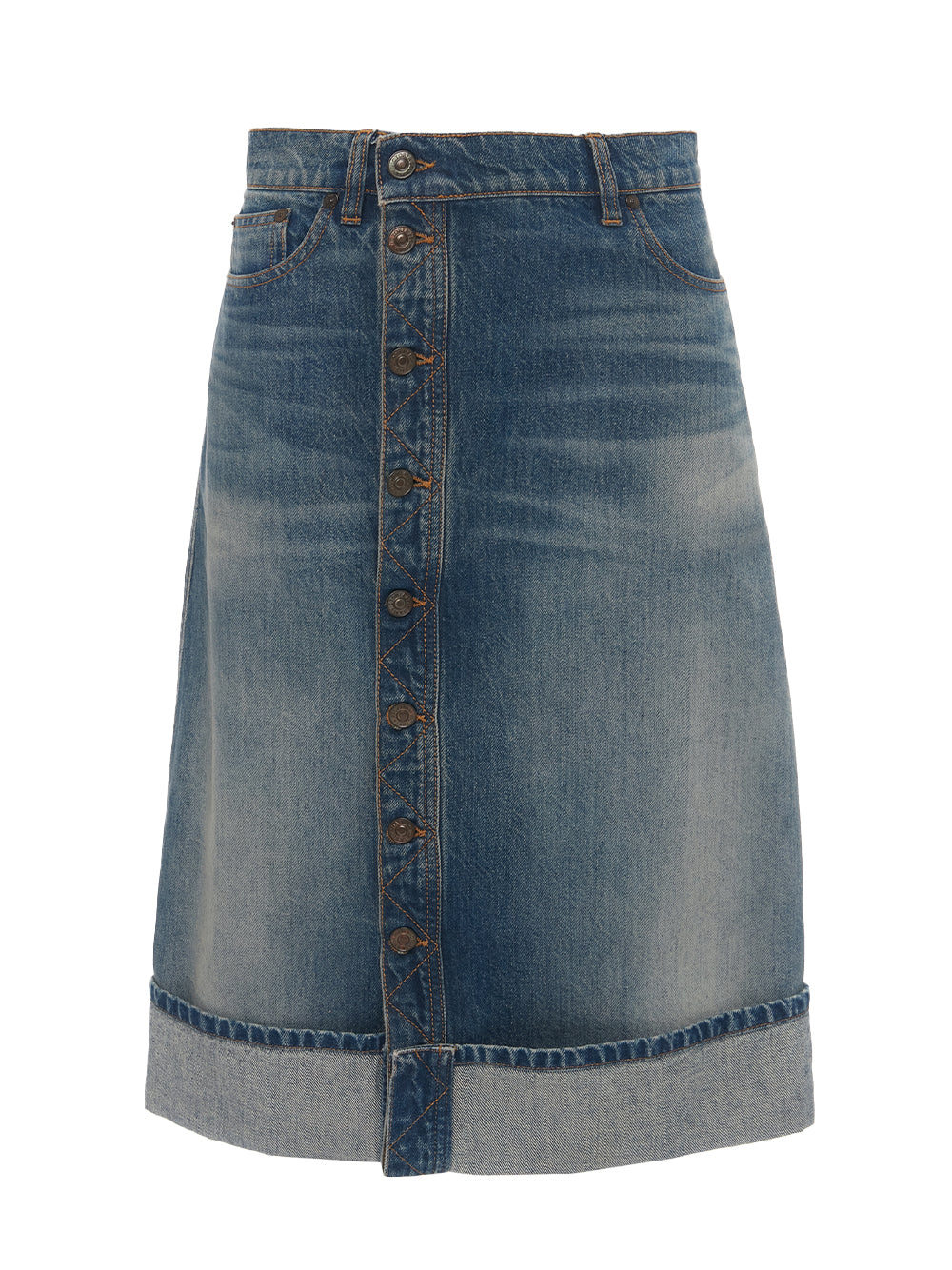 Placket Detail Denim Skirt Heavy Vintage Indigo Wash