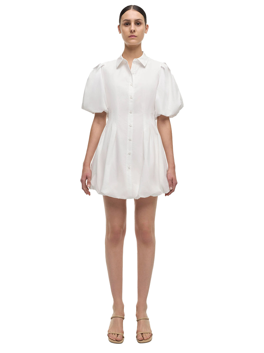 Cleo Balloon Pintuck Mini Dress White