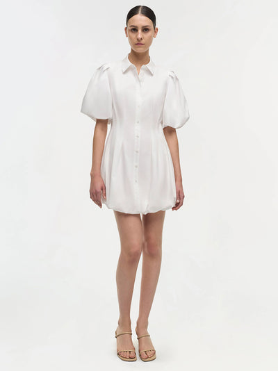 Cleo Balloon Pintuck Mini Dress White