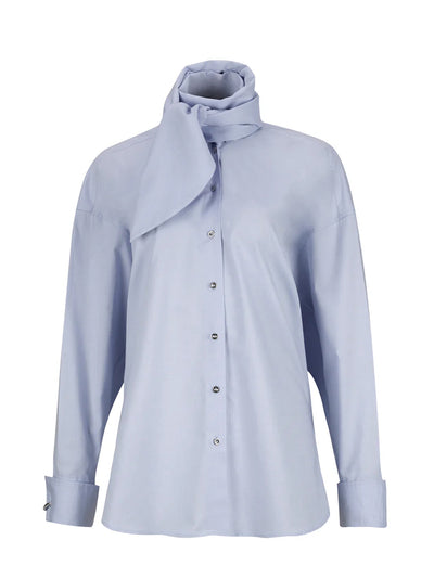 Loose Fit Long Tie Shirt Light Blue