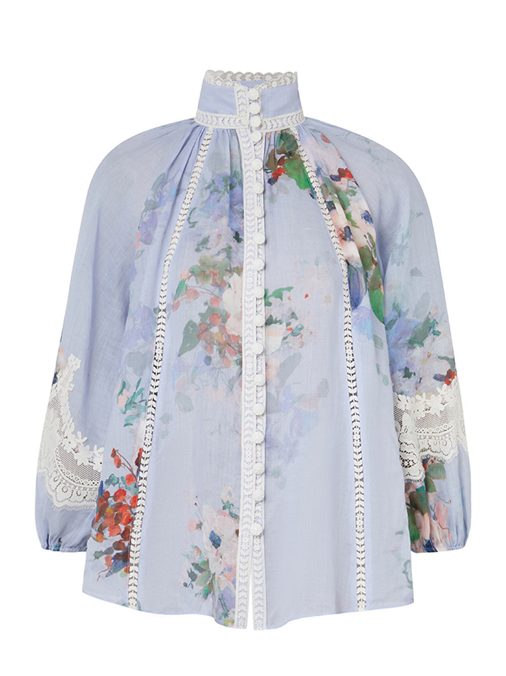 Everley Lace Trim Blouse Light Blue Watercolour Floral