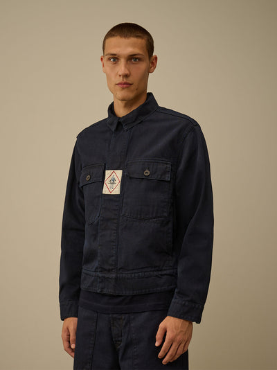 3/4 Plated Denim Short Jacket (Denim Blue)