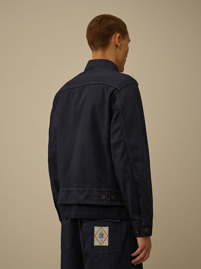 3/4 Plated Denim Short Jacket (Denim Blue)