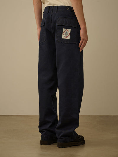 3/4 Plated Denim Loose Pants (Denim Blue)