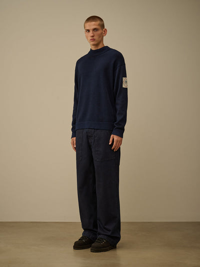 3/4 Plated Denim Loose Pants (Denim Blue)