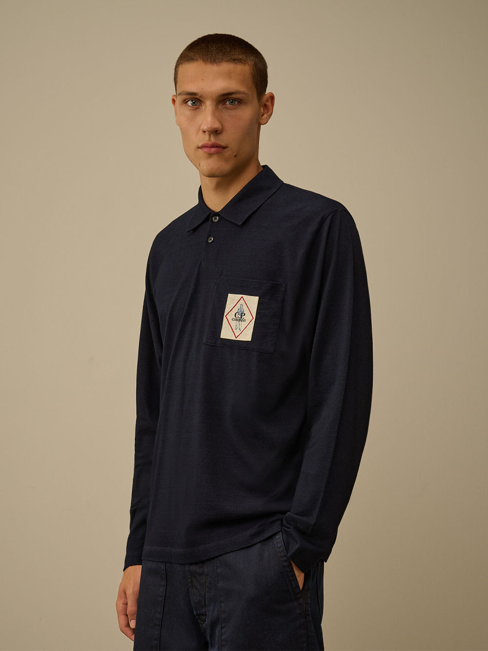 Indigo Jersey Long Sleeve Polo (Denim Blue)