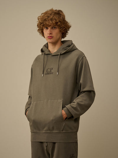 Brushed and Emerized Diagonal Fleece Hooded Logo Sweatshirt (Gunmetal)