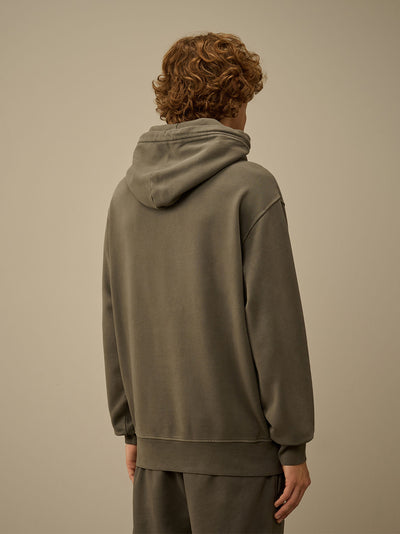 Brushed and Emerized Diagonal Fleece Hooded Logo Sweatshirt (Gunmetal)