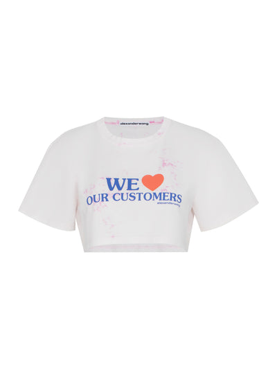 We Love Our Customers Cropped Tee W/ Bleach Wash (Light Pink Bleach Out)