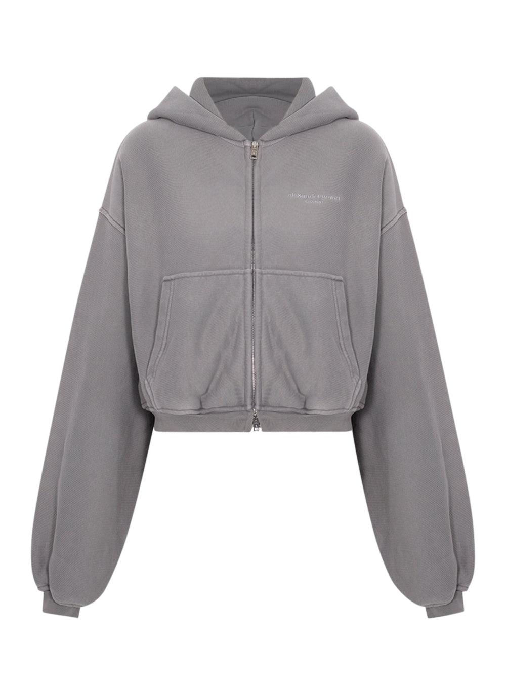 Oversized Cropped Zip-Up Hoodie Washed Cement
