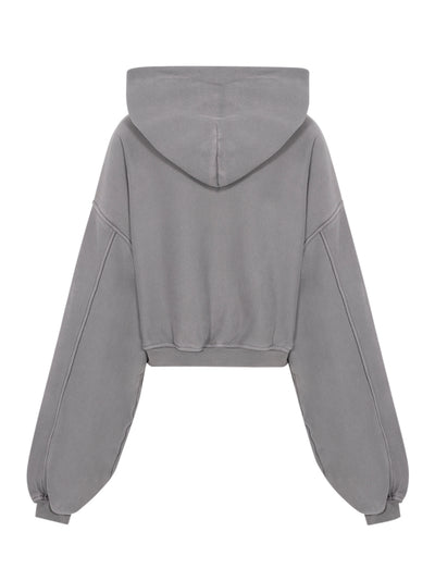 Oversized Cropped Zip-Up Hoodie Washed Cement