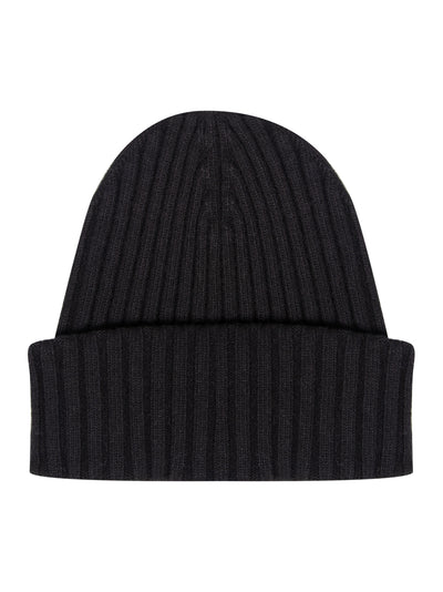 Ribbed Beanie with Logo Flag Tag (Black)