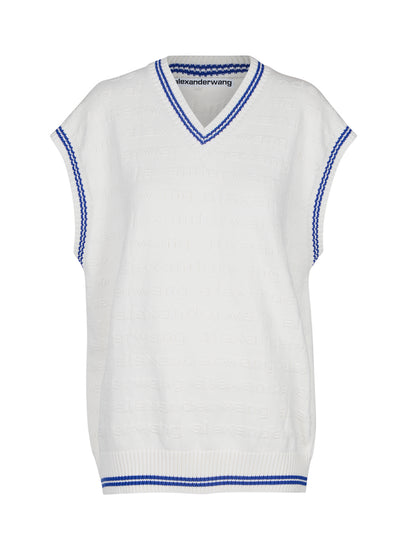 Logo Stripe Tunic V-Neck Vest Off White Marine