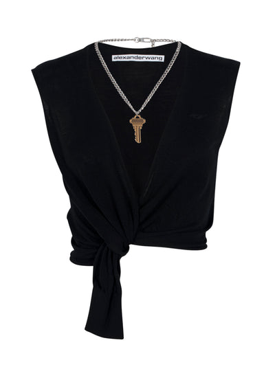 Sleeveless Deep V-neck Top Black