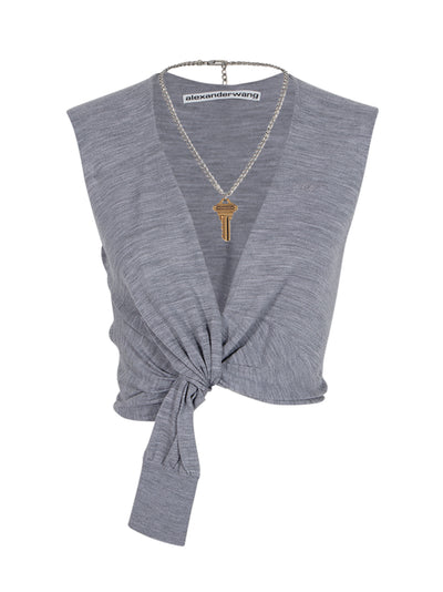 Sleeveless Deep V-neck Top Heather Grey
