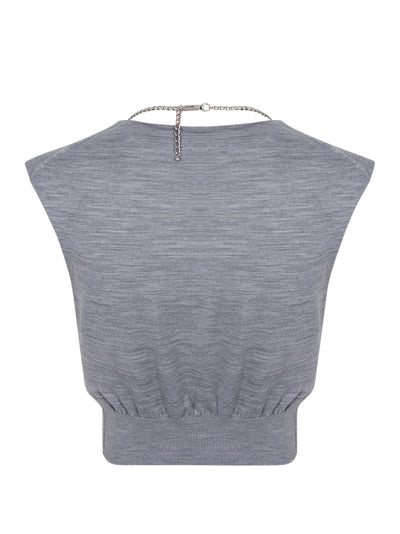 Sleeveless Deep V-neck Top Heather Grey