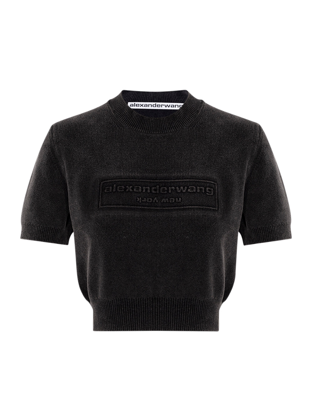 Ss Crewneck Tee W/ Embossed Logo Washed Black