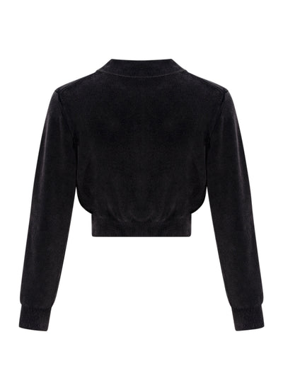 Cotton-Blend Chenille Cardigan (Washed Black)