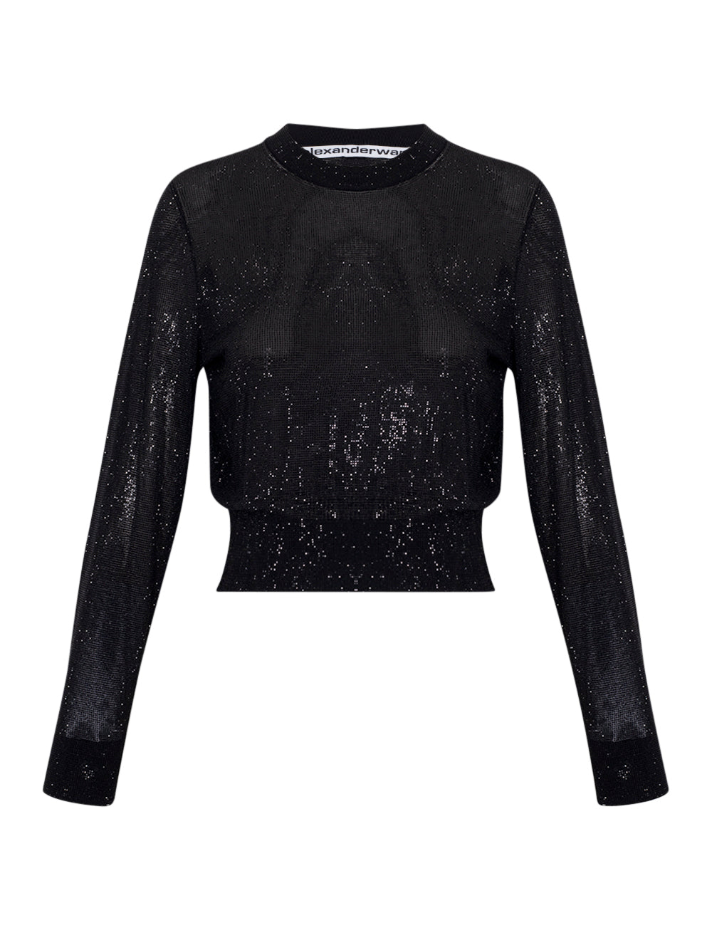 Ls Crewneck Pullover With Clear Bead Hotfix Black