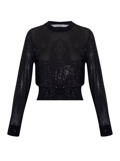 Ls Crewneck Pullover With Clear Bead Hotfix Black