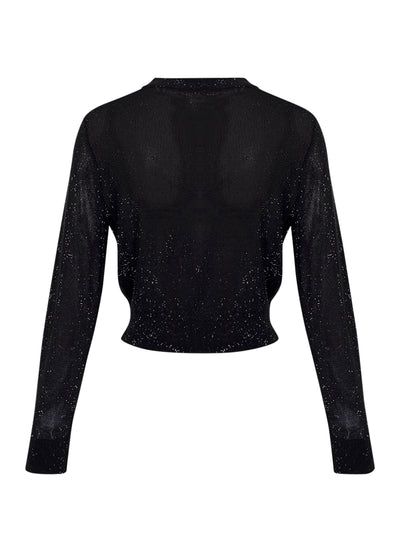 Ls Crewneck Pullover With Clear Bead Hotfix Black