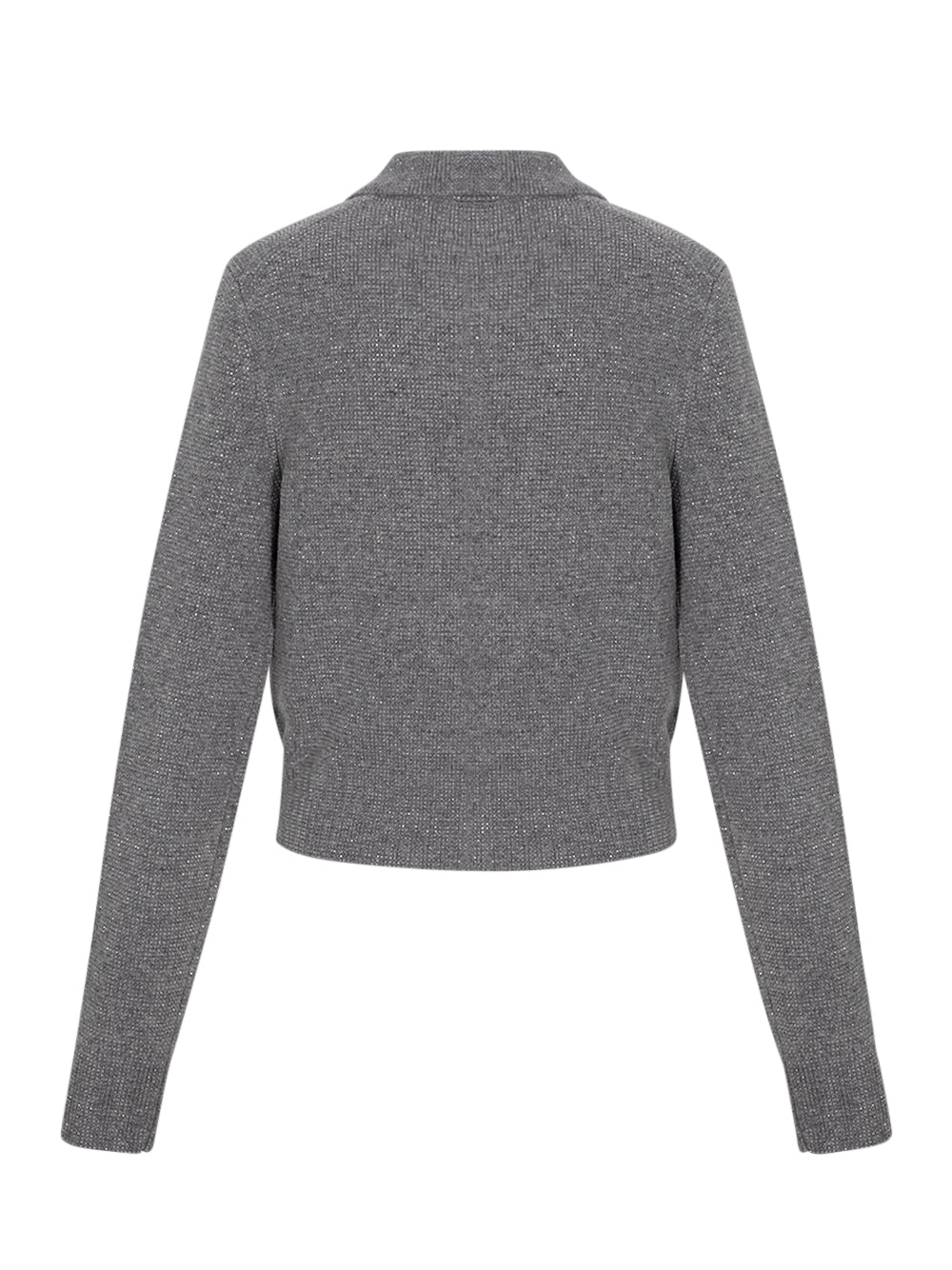 Wool-Blend Hotfix Polo Cardigan (Heather Grey)