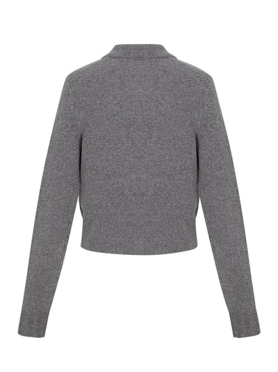 Wool-Blend Hotfix Polo Cardigan (Heather Grey)