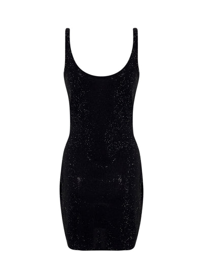 Clear Bead Hotfix Mini Dress (Black)