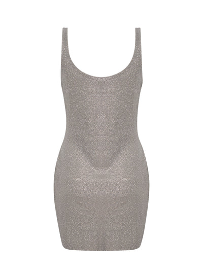 Clear Bead Hotfix Mini Dress (Champagne)