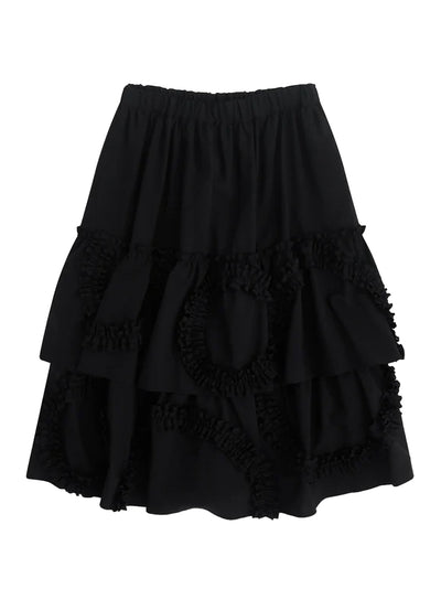 Tiered Ruffle Applique Skirt Black