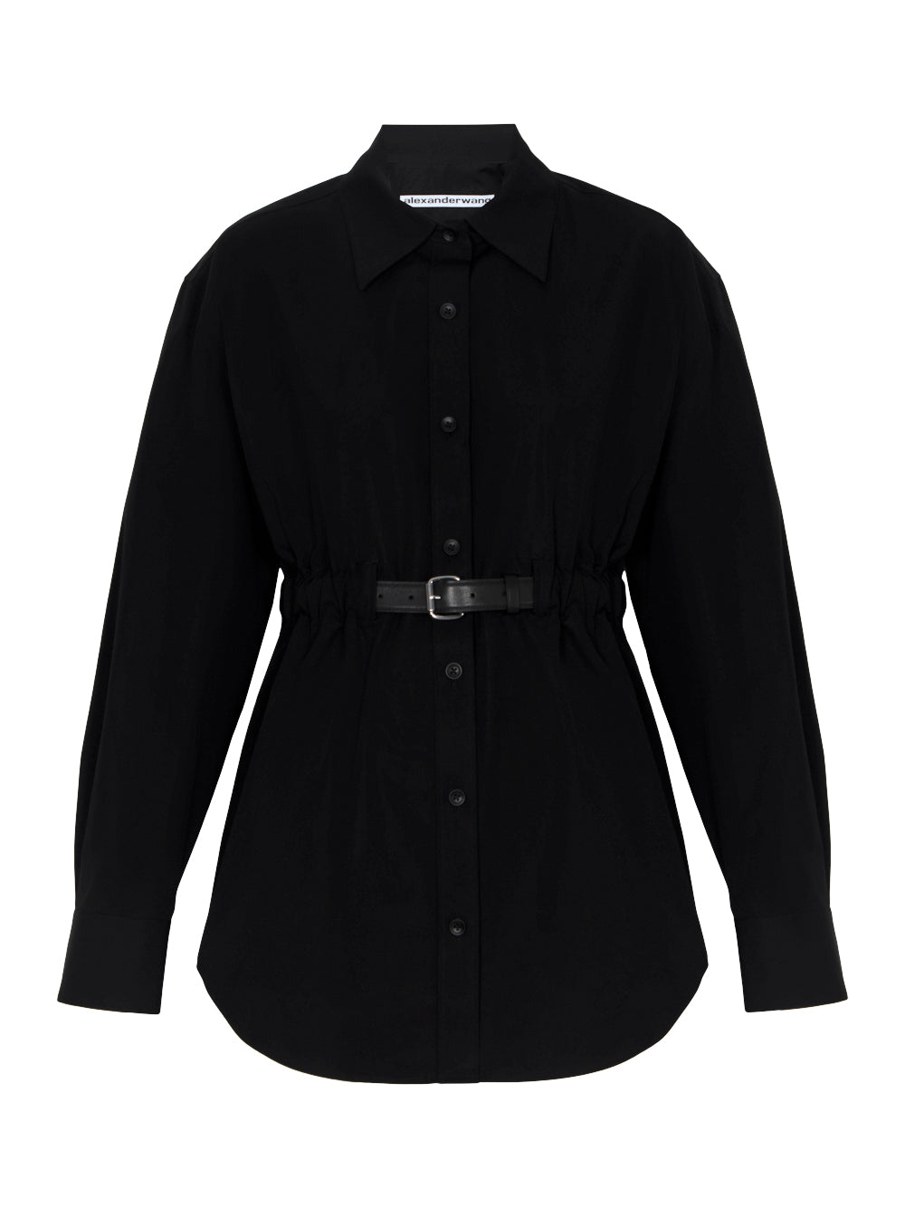 Button Down Tunic With Integrated Leather Belt Black