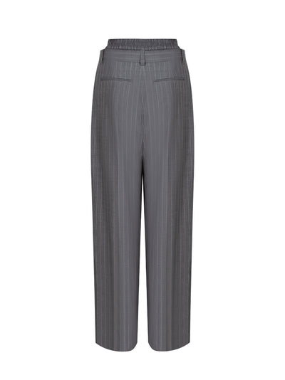 Pre-Styled Pleated Trouser with Boxer Waistband (Grey Pinstripe)